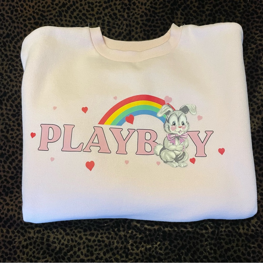 Playboy Babypink Sweatshirt with Rainbow and Bunny Design